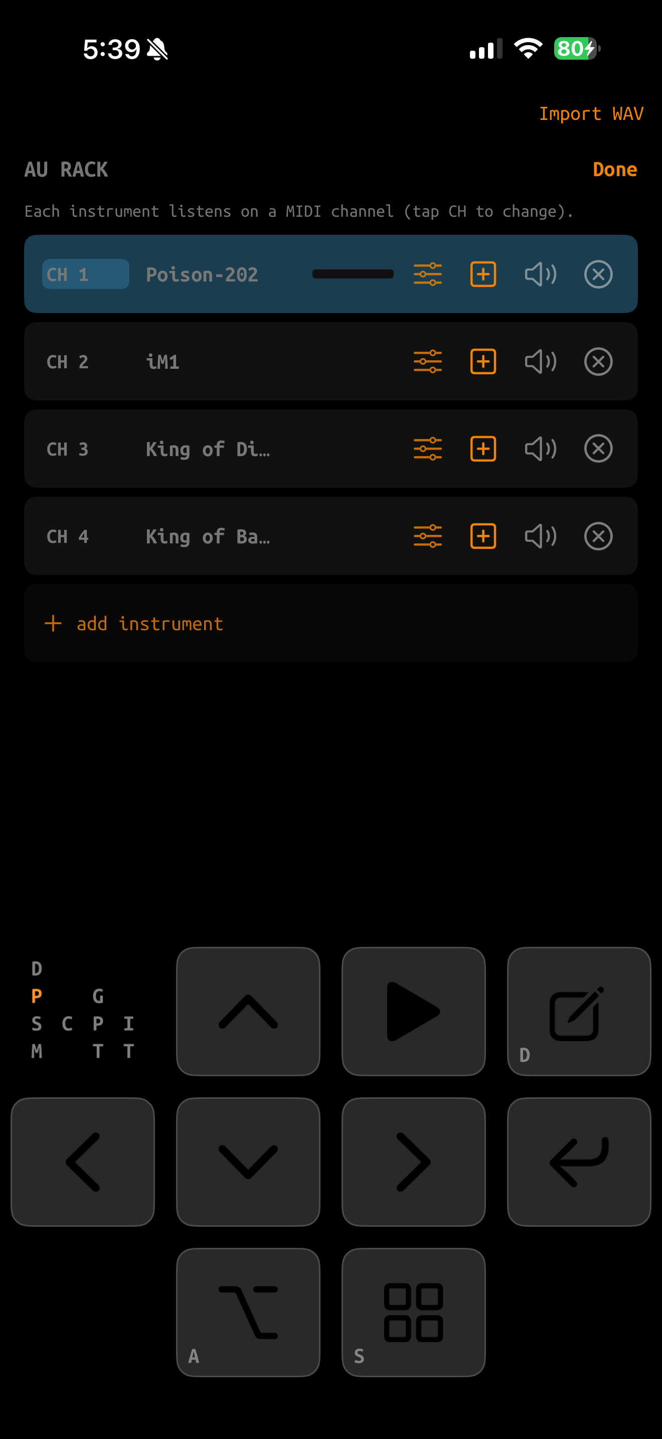GlassTracker control pad showing arrow, play, edit, enter, alt, and navigation keys