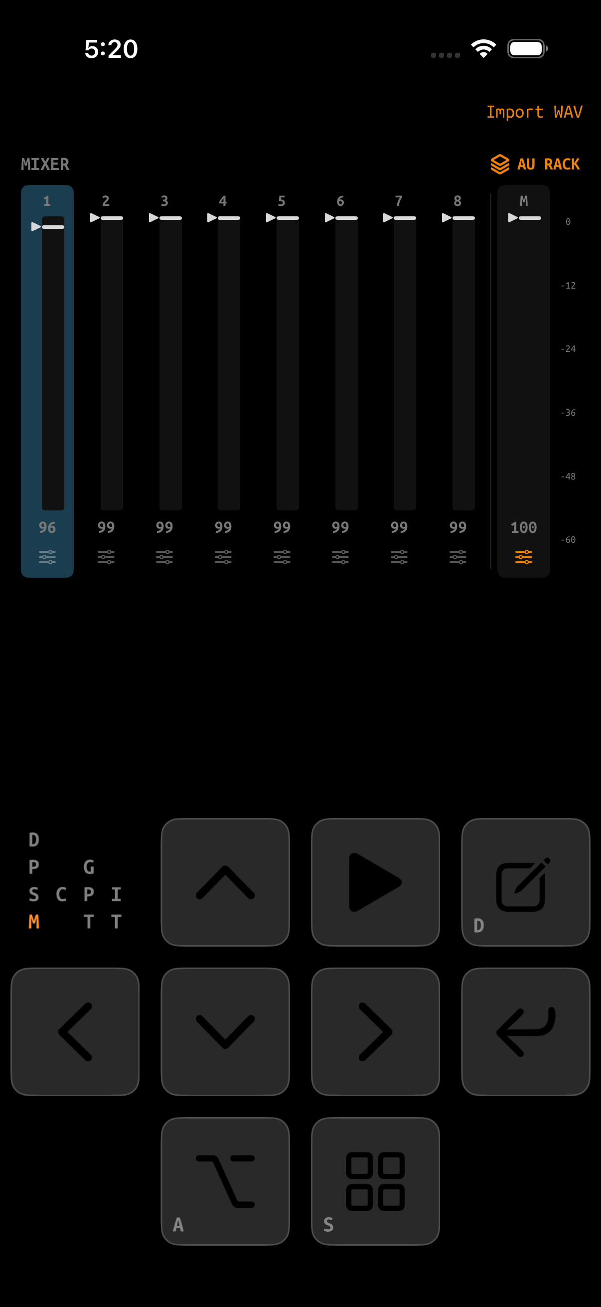 GlassTracker Mixer screen