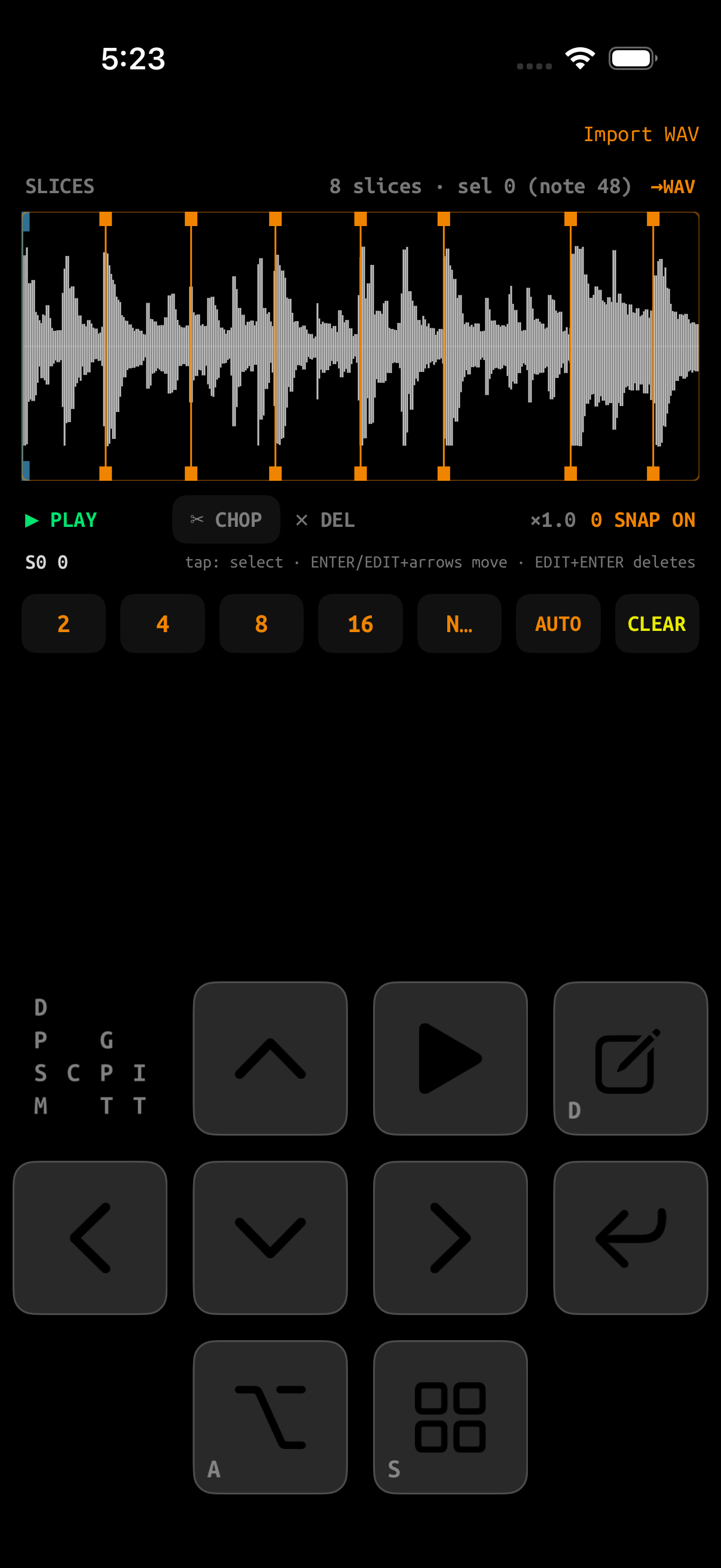 GlassTracker Slices screen with waveform markers